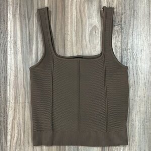 debut Chocolate Brown Ribbed Square Neck Tank